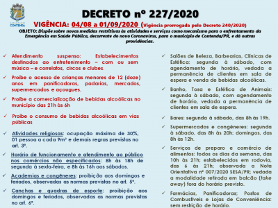 Prorrogada a vigência do Decreto Municipal 227/2020 para 01/09/2020