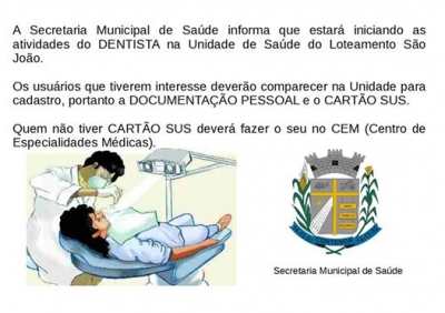 Atendimento Odontológico na Ubs Planalto/Loteamento São João