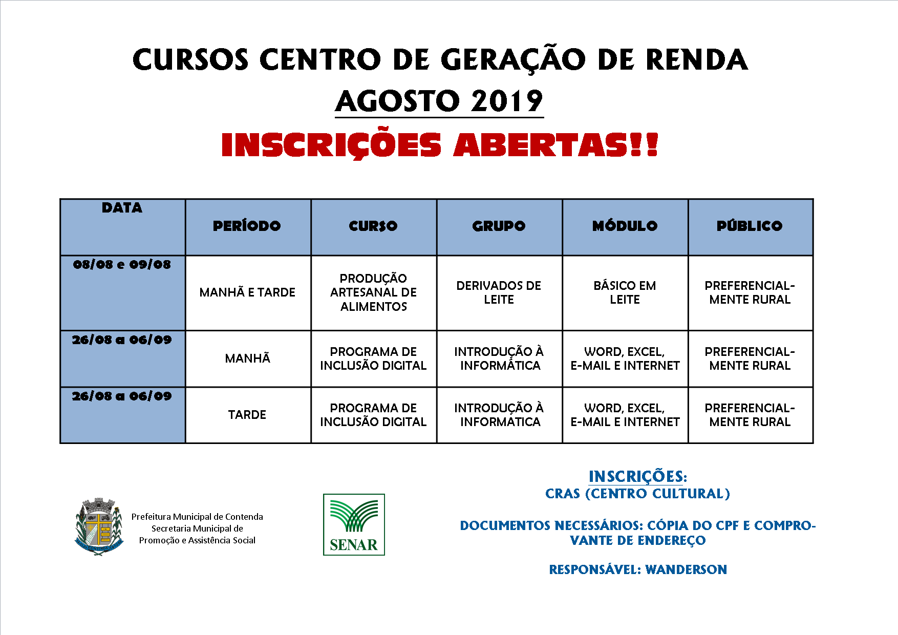 CURSOS CENTRO DE GERAÇÃO DE RENDA AGOSTO