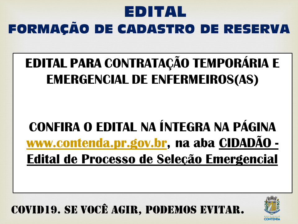 MUNICÍPIO LANÇA EDITAL PARA FORMAÇÃO DE CADASTRO DE RESERVA PARA CONTRATAÇÃO TEMPORÁRIA E EMERGENCIAL DE ENFERMEIROS(AS)