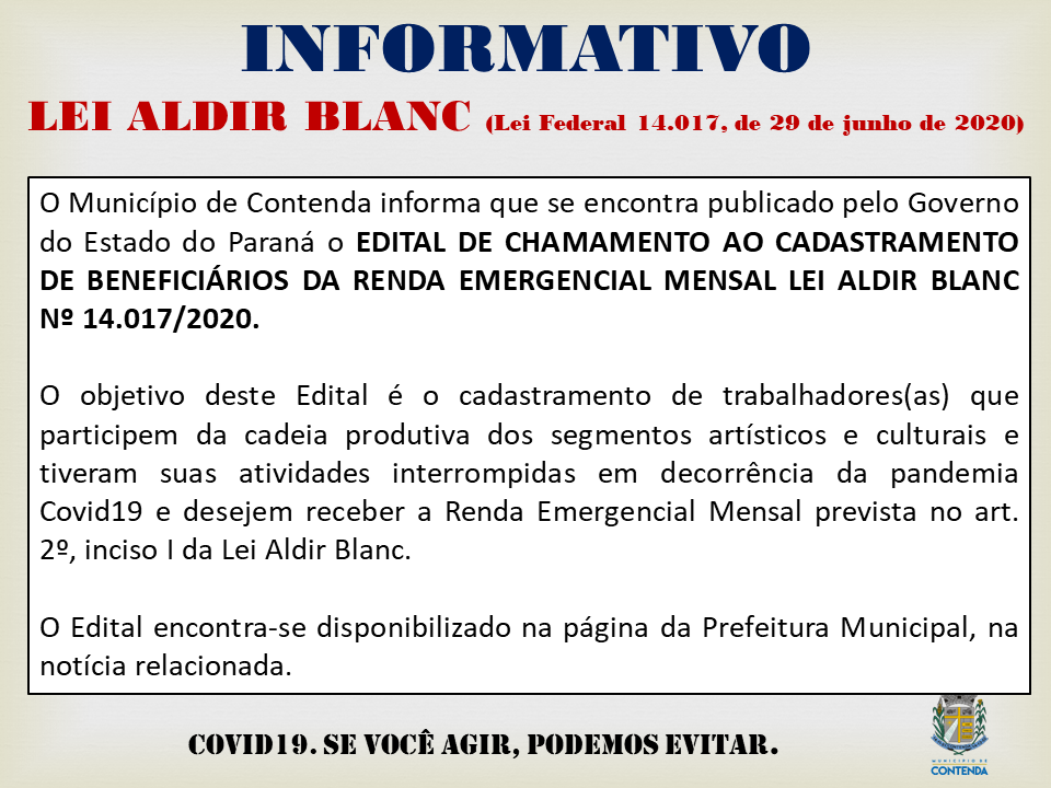 INFORMATIVO EDITAL DO GOVERNO DO ESTADO LEI ALDIR BLANC