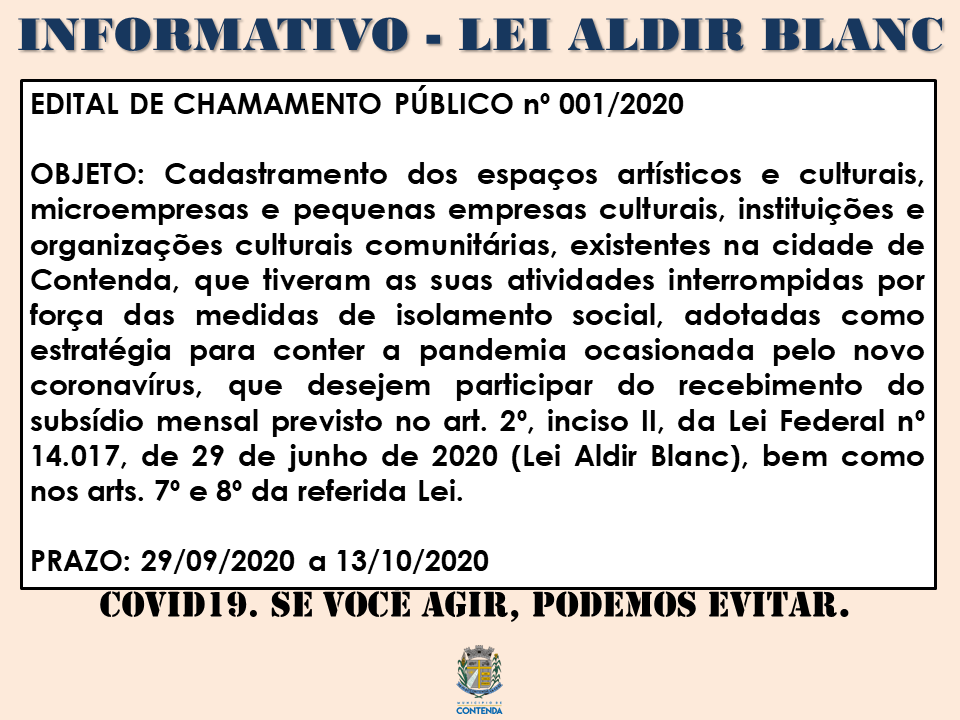 EDITAL DE CHAMAMENTO 001/2020, PARA CADASTRAMENTO DE INTERESSADOS AO RECEBIMENTO DO SUBSÍDIO MENSAL PREVISTO NA LEI ALDI