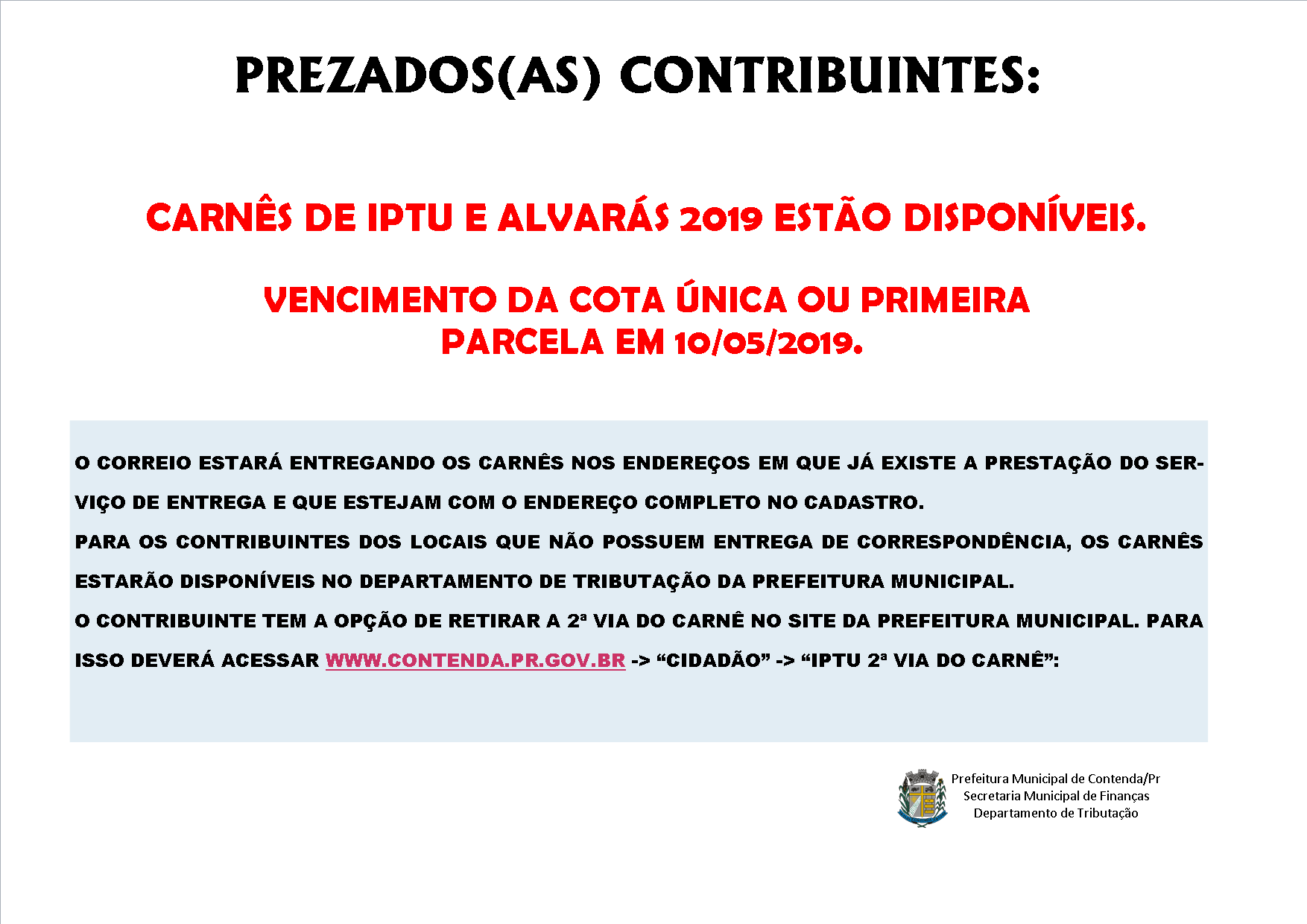 IPTU E ALVARÁ 2019