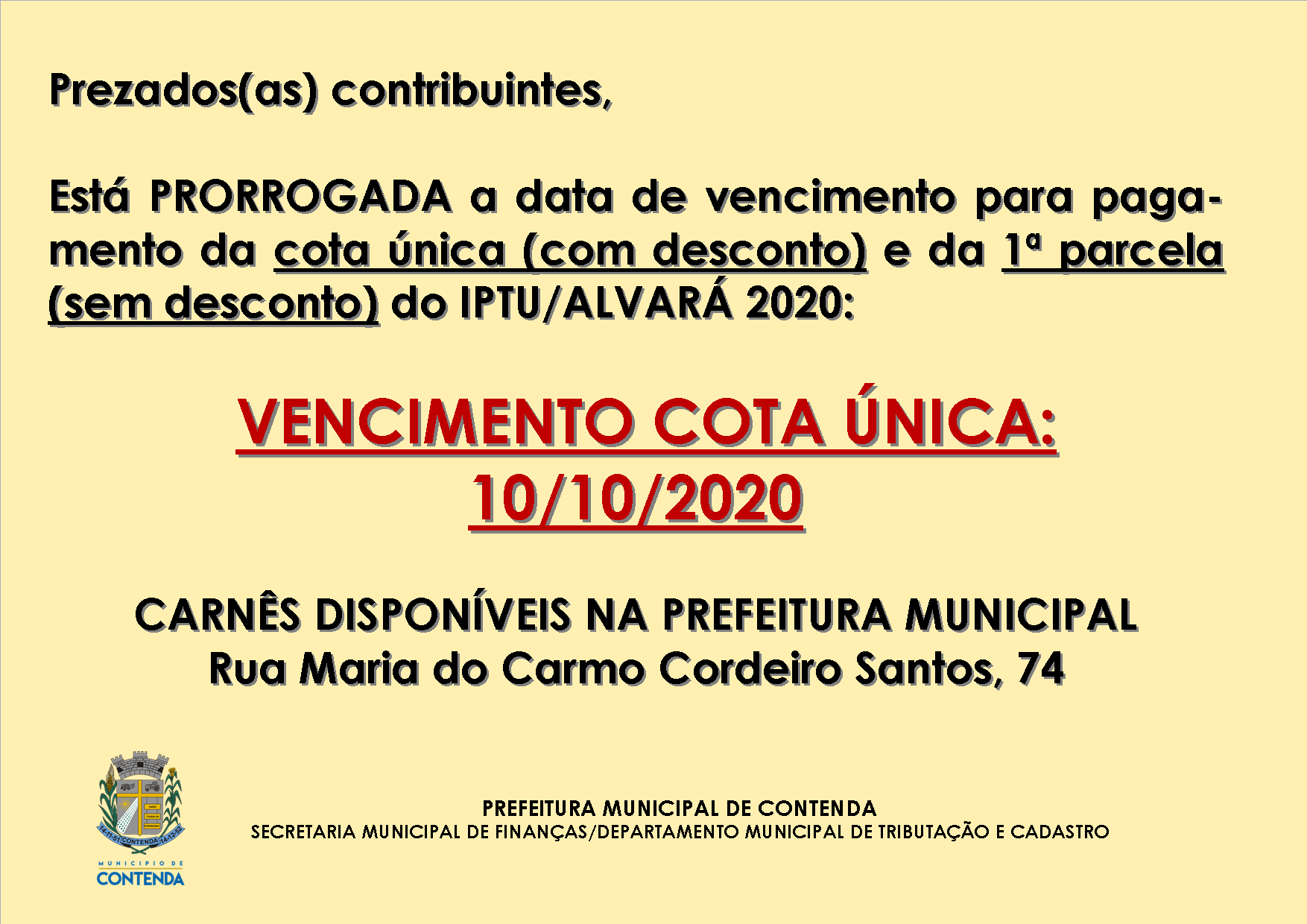 Prorrogada a data de vencimento do IPTU e Alvará 2020