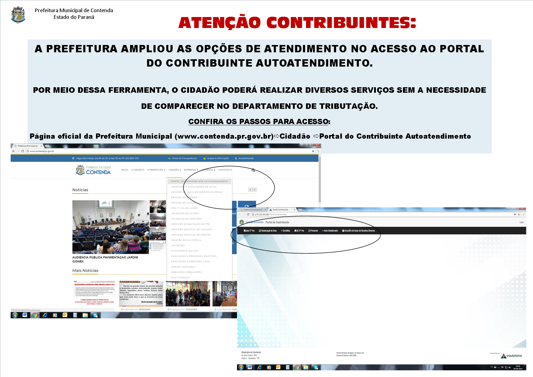 A PREFEITURA DE CONTENDA DISPONIBILIZOU NOVAS OPÇÕES DE ATENDIMENTO NA PÁGINA OFICIAL