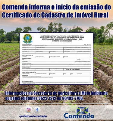 Prefeitura informa o início da emissão do Certificado de Cadastro de Imóvel Rural
