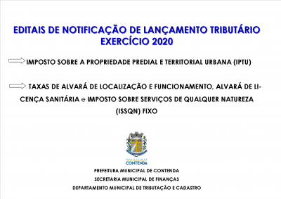 EDITAL DE NOTIFICAÇÃO DE LANÇAMENTO - IPTU 2020