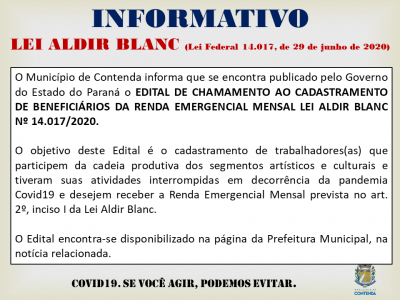 INFORMATIVO EDITAL DO GOVERNO DO ESTADO LEI ALDIR BLANC