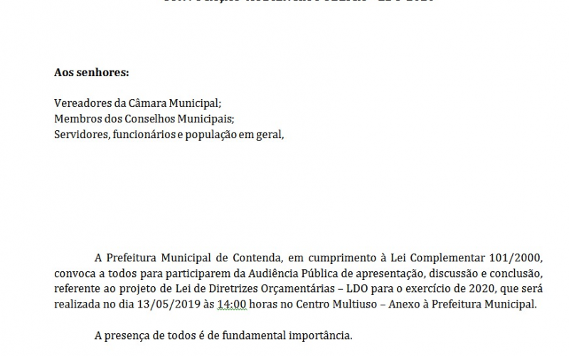 AUDIÊNCIA PÚBLICA LDO 2020