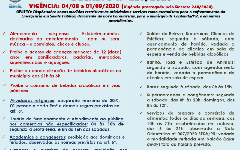 Prorrogada a vigência do Decreto Municipal 227/2020 para 01/09/2020