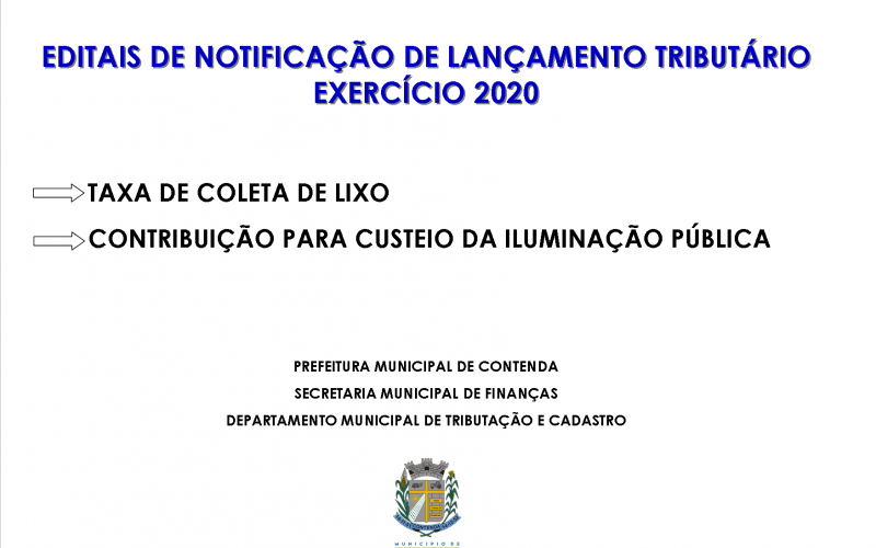 EDITAIS DE NOTIFICAÇÃO DE LANÇAMENTO TAXA DE COLETA DE LIXO E COSIP