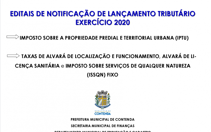 EDITAL DE NOTIFICAÇÃO DE LANÇAMENTO - IPTU 2020