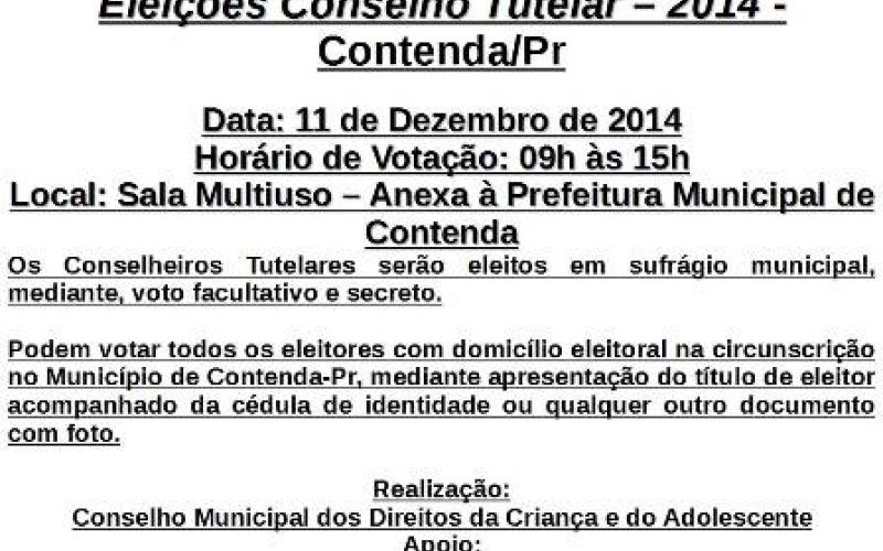 Eleições Conselho Tutelar – 2014 - Contenda/Pr