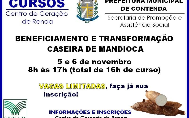 Curso de beneficiamento e transformação caseira de mandioca