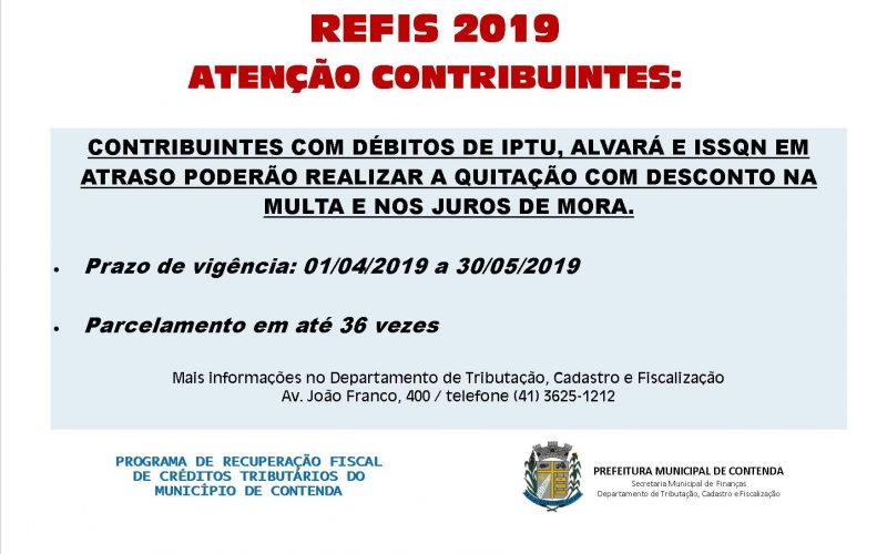 PRAZO PARA ADESÃO AO REFIS 2019 VAI ATÉ 30/05